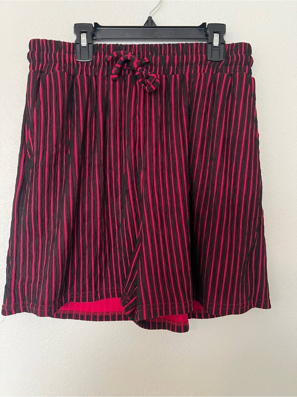 Women’s Black and Pink Striped Elastic Waist Shorts